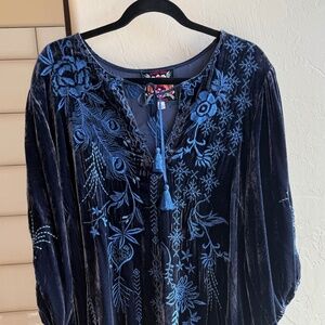 Johnny Was blue velvet dress